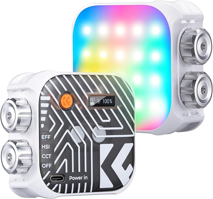 K&F CONCEPT RGB Video Light, 360° Full Color Portable Photography Light, LED Camera Light w 21 Light Effects, 2500K-9900K CRI 96+, 2000mAh Rechargeable Photography Lighting for Vlogging, Selfie, White