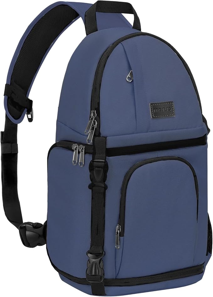 MOSISO Camera Sling Bag, DSLR/SLR/Mirrorless Camera Case Shockproof Photography Camera Backpack with Tripod Holder & Removable Modular Inserts Compatible with Canon/Nikon/Sony/Fuji, Steel Blue