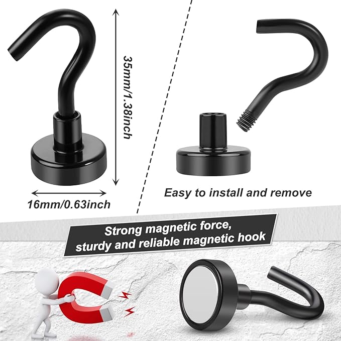 FINDMAG 25 Pack 30 LBS Black Magnetic Hooks Neodymium Magnet Hooks for Hanging, Strong Magnetic Hooks Magnet with Hooks for Home, Kitchen, Office, School, Warehouse