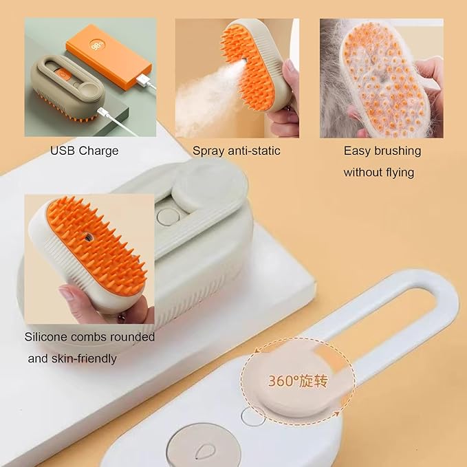 4-in-1 Cat Steam Brush Cat and Dog Anti-Static steam Brush with Spray for Massaging,cleaning,Shedding,Grooming,2025 New Rechargeable Pet Grooming Brushes(purple)