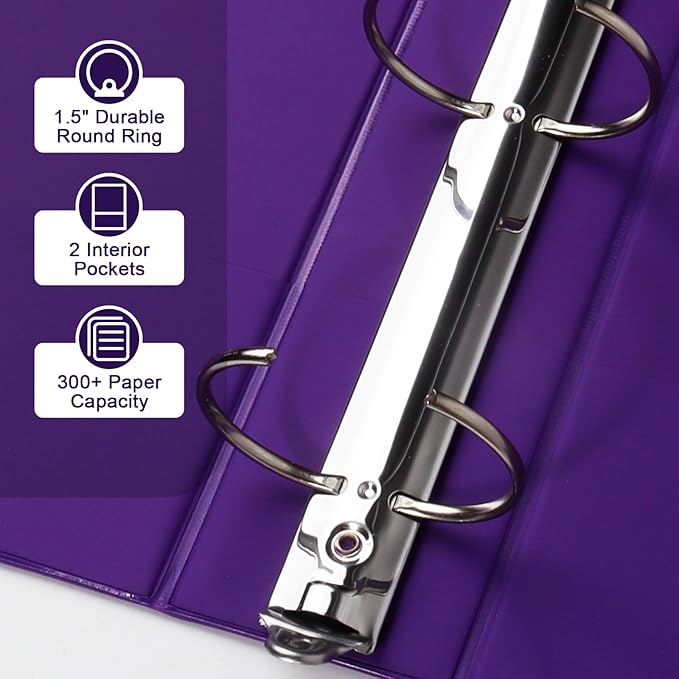 CIXILDTS 1.5-inch Round Ring Binder, Durable 1-1/2" 3 Ring Binder Fit Letter Size Paper, Assorted, 6-Pack