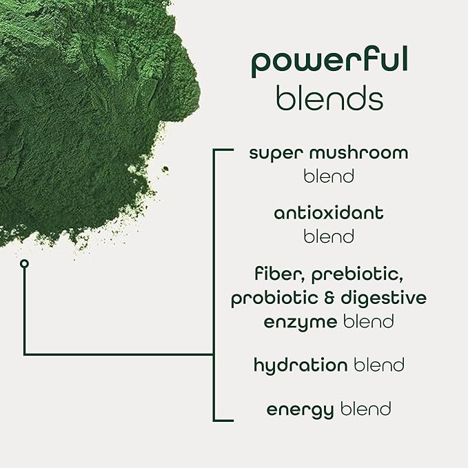 Zena Nutrition Organic Super Greens Energy & Hydration Powder, 70+ Superfoods, 0 Sugar, 5G Fiber, Spirulina, Chlorella, Prebiotics/Probiotics, Natural Caffeine + Electrolytes, 40 Drink Mix Packets