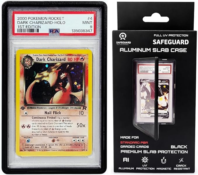 Metal PSA Slab Bumper Case UV Resistant- Safeguard Stackable Magnetic Aluminum Metal Case For Graded Cards (Black)