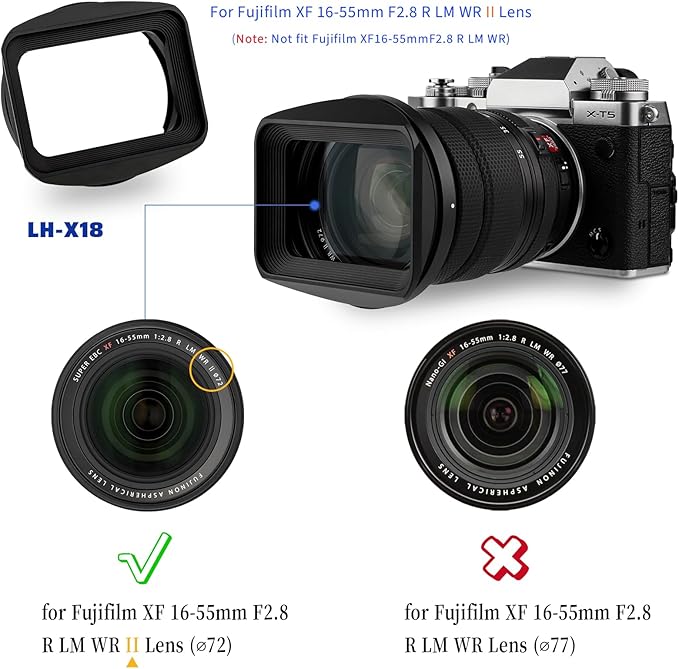 Haoge LH-X18 Bayonet Square Metal Lens Hood Shade with Cap for Fujifilm XF16-55mmF2.8 R LM WR II Fuji Fujinon XF 16-80mm F4 R OIS WR Lens