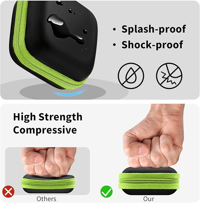 MOLOVA Square Earbud Case Portable EVA Carrying Case Storage Bag Tech Pouch Cell Phone Accessories Organizer with Carabiner for Earphone, Earbud, Earpieces, SD Memory Card, Camera Chips, Green