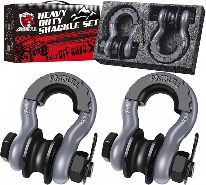 Upgraded Snatch Block, 3/4" D Ring Shackle (2 Pack) 22,000lb Break Strength with Towing Pulley, Heavy Duty Offroad Recovery Accessory for Truck, Tractor, ATV & UTV - Gray