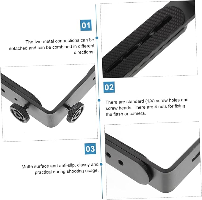 OSALADI Dual Shaped Metal Bracket for DSLR Camcorder Flash Light Holder Photography Accessory with Matte Non Slip Surface for Portrait and Landscape Shots