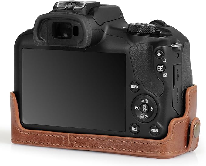 MegaGear Ever Ready Genuine Leather Half Camera Case Compatible with Canon EOS R100 - Brown