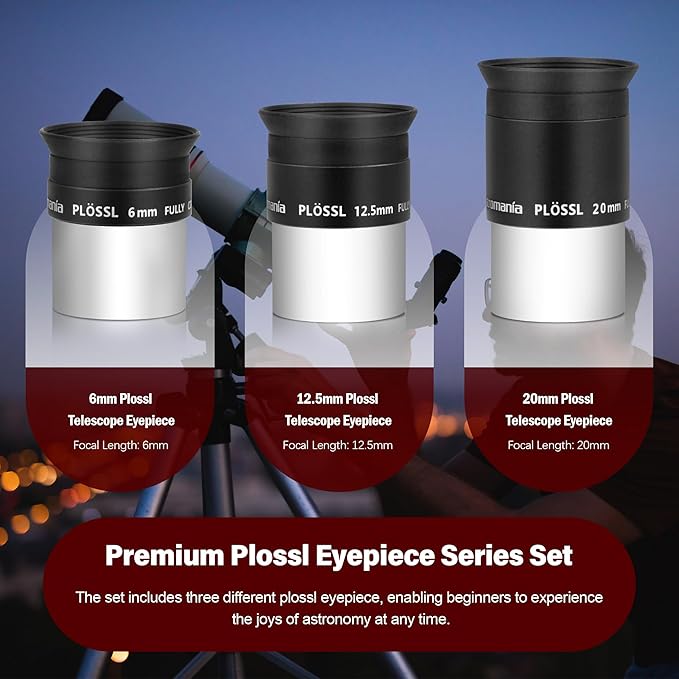 Astromania Telescope Eyepiece Set 1.25 Inch, Plossl Eyepiece Kit Includes 6mm 12.5mm 20mm Telescope Lense 4-Element Fully Multi-Coated & Filter Thread, Telescope Accessory Kit for Astronomy Telescopes