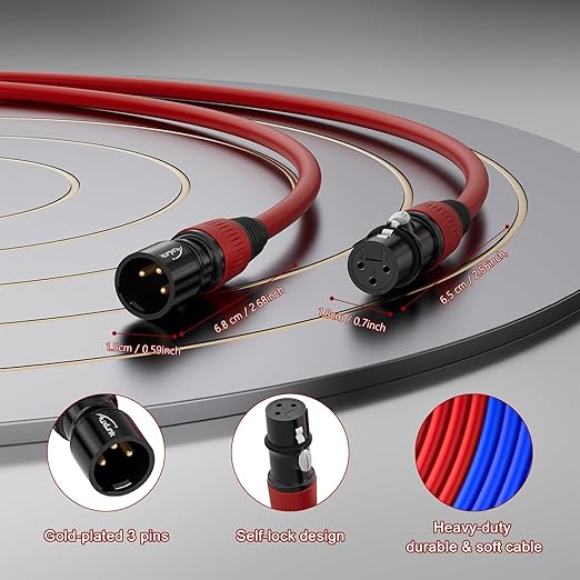 XLR Cables 3ft, XLR Male to Female Gold-Plated 3 Pins Microphone Cable - 2Pack