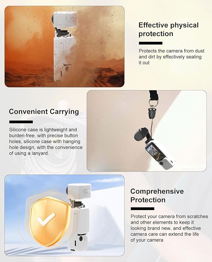 PULUZ Pocket 3 Silicone Cover, Soft Protective Case Compatible with DJI Osmo Pocket 3, Lens Protector Screen Protector Grip Cover Accessories(White)