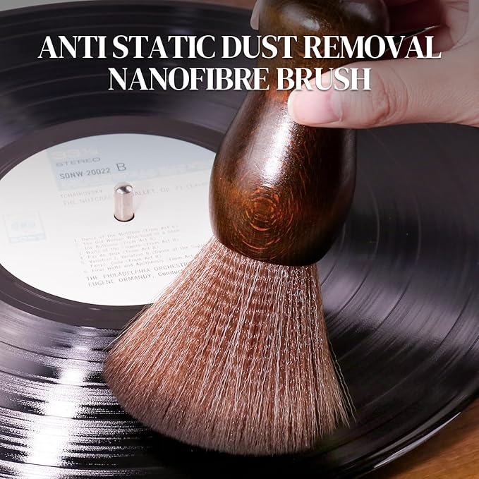 Vinyl Record Cleaner Kit - Complete 5-in-1 Vinyl Records Cleaning Kit Includes Soft Velvet Record Brush, Cleaning Liquid, Anti-Static Nano Fiber Record Cleaning Brush, Cleaning Cloth and Storage Bag