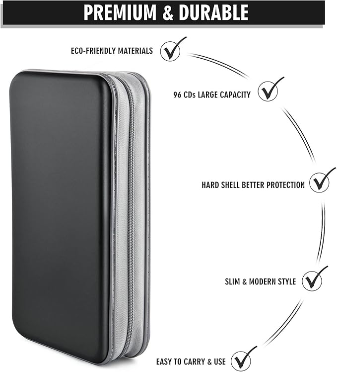 DVD Case, CD Case Holder Wallet Binder 96 Capacity CD/DVD Cases Storage Holder Binder Organizer Wallet Book for Car Home Travel (Black)