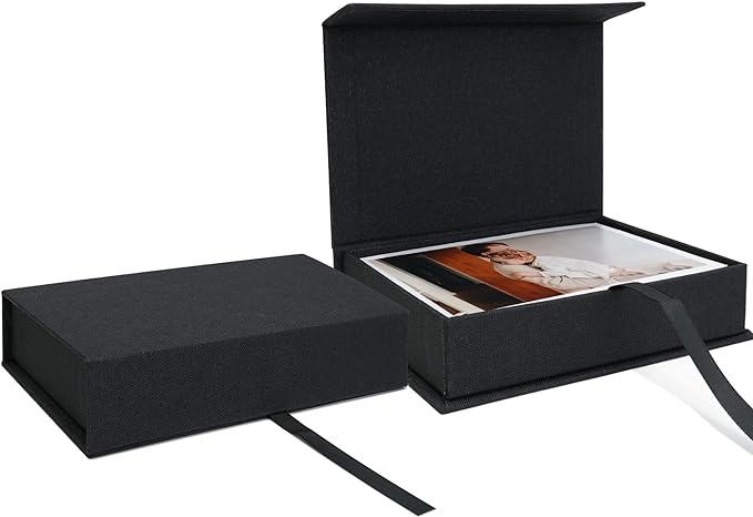 Vienrose Linen 4" x 6" Photo Cases and Postcard Keeper Storage Container Box 1Pcs for Photo, Postcard, Decorative Paper, Black