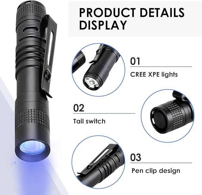 Mini Pocket Flashlight, Small LED Pen Light with Clip, 500 Lumen Torch Powered by AAA Battery, Portable Versatile for Inspection Medical Repair Camping Outdoor Emergency (3.5" 6 Pack Purple)