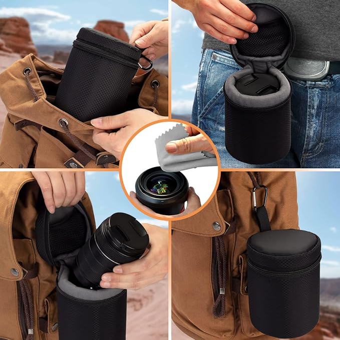 ARVOK Camera Lens Case, Water Resistant Protective Pouch for DSLR Camera, 4 Size Thick Bag for Nikon, Tamron, Sigma, Pentax, Sony, Fuji, Panasonic (4 Pack)