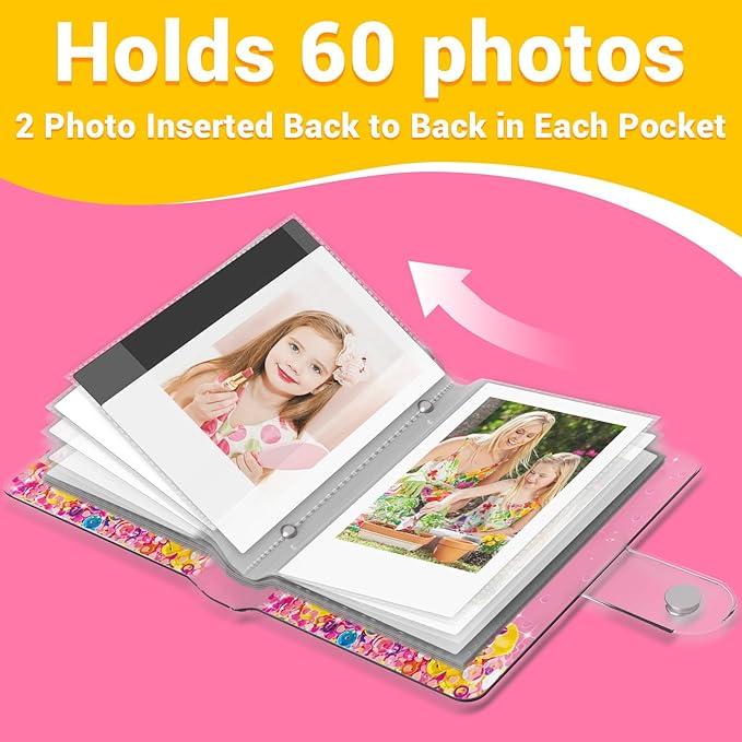 Small Photo Album 2x3 for Instax Mini Series Instant Film, 3 Inch Mini Photo Album for Polaroid Snap, Gift for 3~10 Year Old Girl, Stocking Stuffers (Holds 60 Photos)
