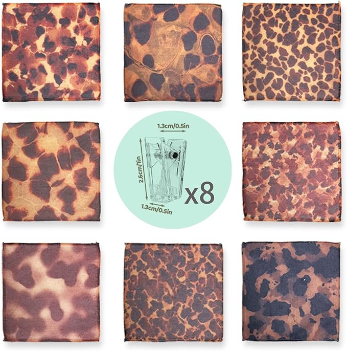 8-Pack Ultra-Fine Microfiber Kitchen Towels, 7-Inch Square with 8 Clips & Multiple Patterns – Soft, Absorbent, Reusable Cleaning Cloths (Tortoise Shell Pattern)