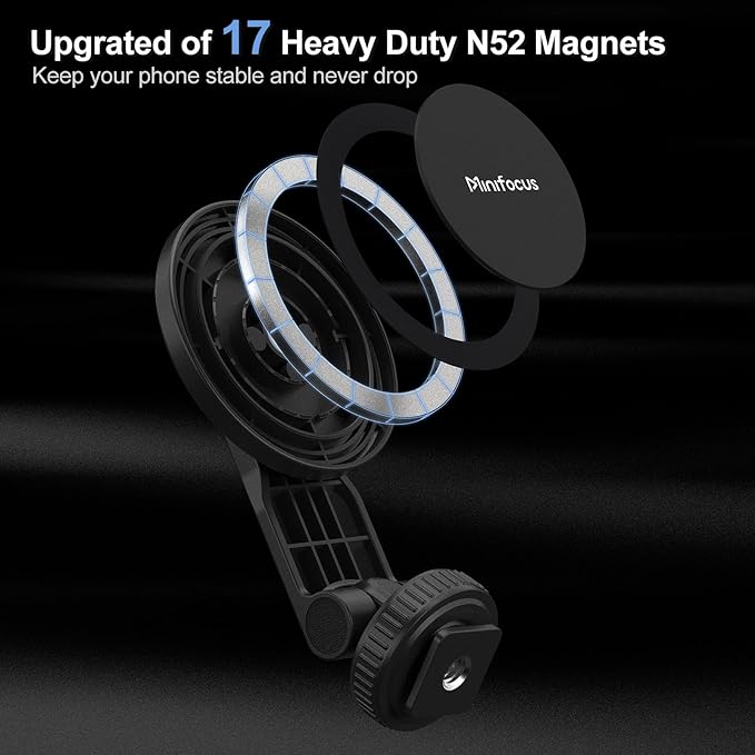 MINIFOCUS Magnetic Phone Tripod Mount for Magsafe, Hot Shoe Camera Adapter with 1/4" Threaded, Cold Shoe Phone Holder for Camera, Compatible with iPhone 17/16/15/14/13 Series