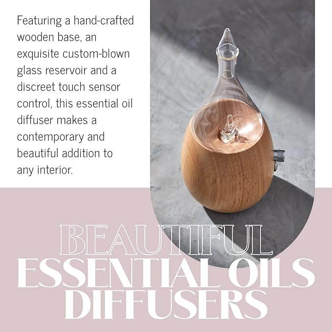 Raindrop 2.0 Aromatherapy Diffuser for Essential Oil, Waterless Glass Nebulizer w/Auto-Off Switch, BPA Free - Black