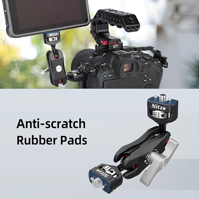 Nitze Camera Magic Arm with Double Ballheads (1/4" to 3/8" Screw with Retractable Locating Pins), Articulating Magic Arm Camera Mount Aluminum Alloy - N50-G2