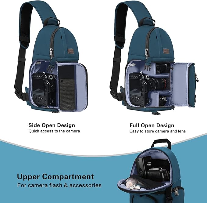 MOSISO Camera Sling Bag, DSLR/SLR/Mirrorless Camera Case Shockproof Photography Camera Backpack with Tripod Holder & Removable Modular Inserts Compatible with Canon/Nikon/Sony/Fuji, Deep Teal