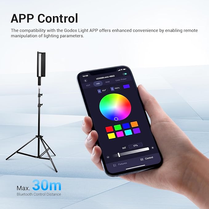 Godox LC500R Mini Handheld RGB Tube Light, 2500K-8500K RGB Stick Light with Barndoor&Soft Diffuseur, 20W 360°Full Color CRI 96+ 15 FX Effects LED Lighting Wand with APP Control