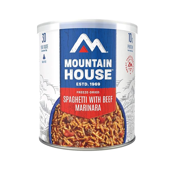Mountain House Freeze-Dried Classic Spaghetti with Beef Marinara #10 Can – 7 Servings per Can – Emergency Survival Canned Food for Camping, Hiking & Backpacking – Fully Cooked Long-Term Storage Meal – 30-Year Taste Guarantee – Pack of 6 – Made in USA