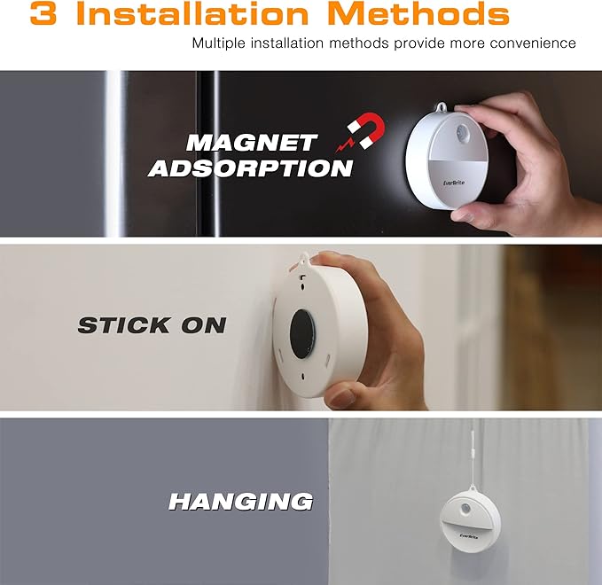 EverBrite LED Motion Sensor Night Light, Automated On & Off, Cool White Motion Activated LED Night Light for Kitchen, Bathroom, Stairs, Bedroom - with 18 AAA Batteries, 6-Pack