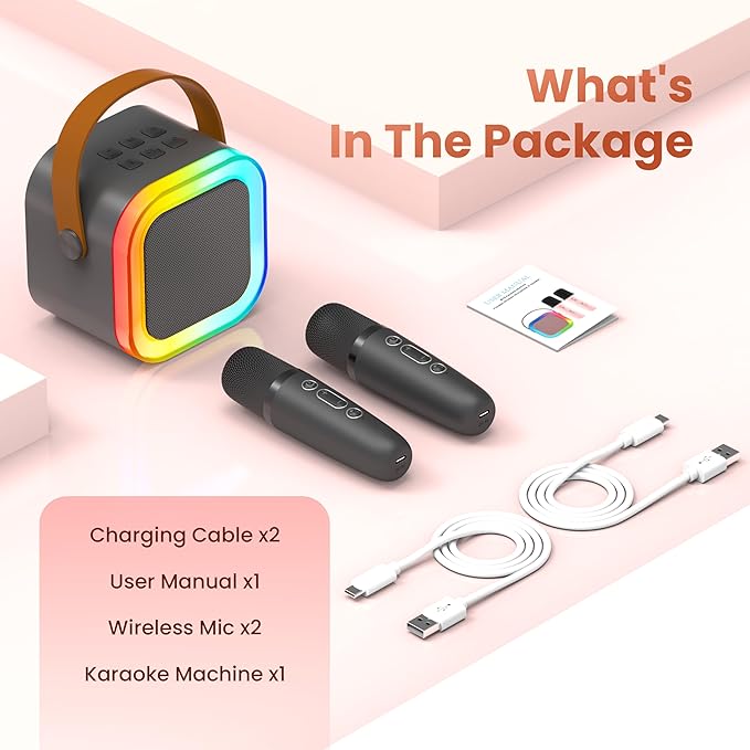 Mini Karaoke Machine for Kids Adults, 2026 TOP Birthday Gifts for Girls Boys 3,4,5,6,7,8+Year Old Toddler Kids Toys, Portable Bluetooth Speaker with 2 Wireless Karaoke Microphones Player Easter(Black)