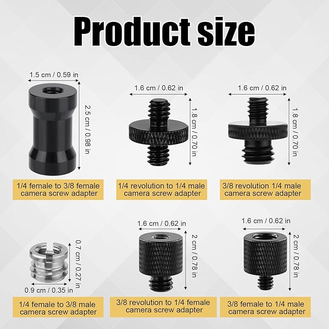 24pcs Mic Stand Adapter, 6 Types Sturdy Mic Thread Adapter 3/8 Female to 1/4 Male Adapters Camera Stand Adapter Mic Screw Adapter for Microphones Tripods Cameras Stands
