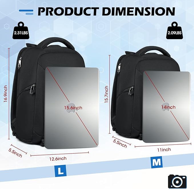 RAINSMORE Camera Bag Professional DSLR SLR Mirrorless Photography Camera Backpack 15.6 Inch Waterproof Camera Case With Tripod Holder&Laptop Compartment for Canon Nikon Sony for Photographers Black