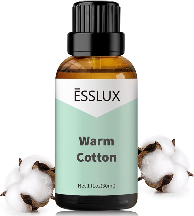 Warm Cotton Fragrance Oil - ESSLUX Aromatherapy Essential Clean Scented Oils for Diffuser, Massage, Soap, Candle Making Scents, Perfume, Home Fragrance, 30 ml
