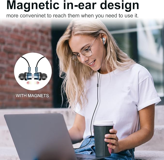 USB C Wired Earbuds, in Ear Earphones for Laptop PC with Microphone, Magnetic Noise Isolation Headset Compatible for iPhone 16 15 Pro Max Plus iPad Pro Samsung MacBook