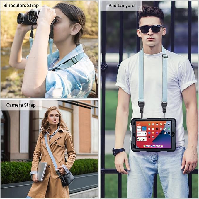 Adjustable Shoulder Straps, Universal IPad lanyard, Silicone Padded Camera Strap with Quick Release Buckle, Comfort Neck Strap for Cameras, iPads, Tablet Case, Binoculars (Light Blue)