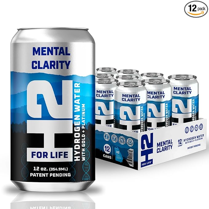 H2ForLife - Hydrogen-Rich Spring Water – Supports Mental Clarity, Recovery, Energy & Oxidative Stress 12 oz per Can (Pack of 12)