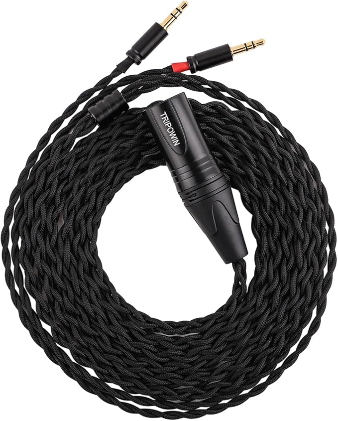 Linsoul Tripowin Nova Monitor Headphone Cable, Over-Ear Headphone Wire, 4-Strand Silver Foil/OCC Hybrid Upgrade Cable, 2M, Dual 3.5mm to 4.4mm/3.5mm/XLR Plug, for Musicians&Audiophiles (XLR, Black)