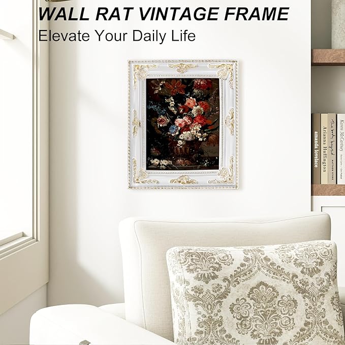 8x10 White Picture Frame Vintage Antique Gothic Baroque Design with Mat for 5x7 or 8 x 10 Photos, Wall or Tabletop Display, Retro Home Decor Accent for Weddings & Family Photos