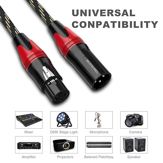 BEZOKABLE 50ft 6 Pack Nylon Braided XLR Cable - Male to Female, Compatible with Microphones, Mixers, Speakers and More