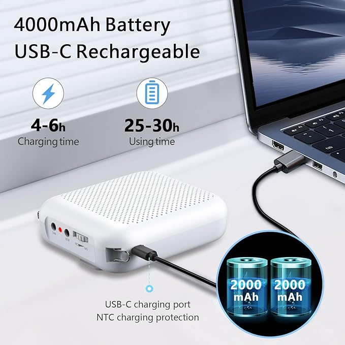 Norwii Bluetooth Voice Amplifier, Power Amplifiers, Portable Mini Wired Microphone Headset for Teacher Classroom & Outdoor Lectures, Teaching, Tour Guides, USB-C Rechargeable - 4000mAh, White