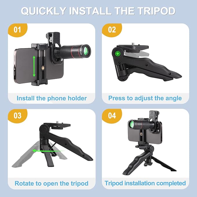 32X Telephoto Phone Lens, High Power HD Lens Attachment with Adjustable Tripod & Universal Clip, Compatible with iPhone Android, Ideal for Bird Watching, Concert, Outdoor Photography