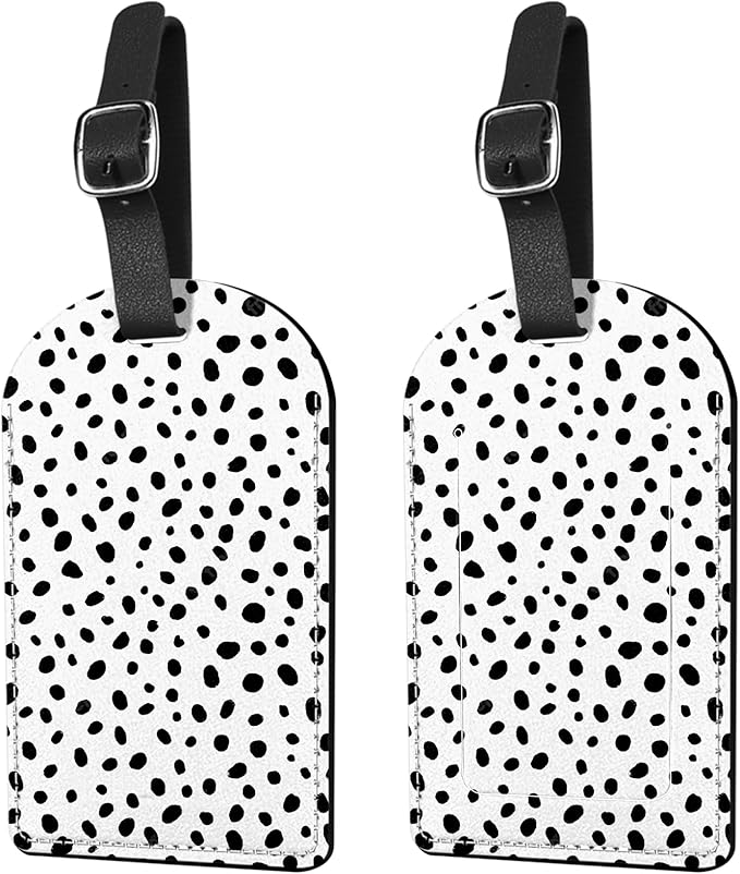 2 Pack Luggage Tag Suitcase Tags PU Leather Identifiers Privacy Cover Luggage Tags Aesthetic Cute Travel Bag Labels for Women Girls Men-Black Spot