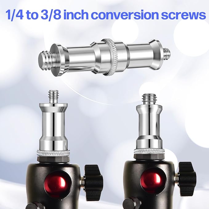 4 Pack Standard 1/4 to 3/8 Inch Metal Male Converter Threaded Screw Adapter Spigot Stud Light Stand Adapter for Tripod, Flash Holder, Ball Head, Wireless Flash Receiver, Hotshoe Coldshoe Adapters