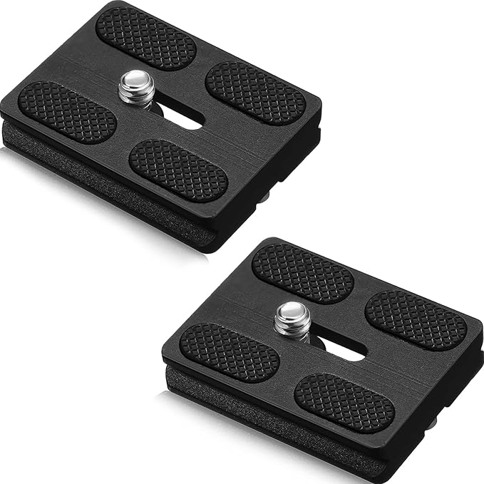 Frienda 2 Pieces Metal Quick Release Plate with 1/4''-20 Camera Screw Tripod Mount Plate Fits Standard for DSLR Camera Tripod Ball Head(Black,Pu50)