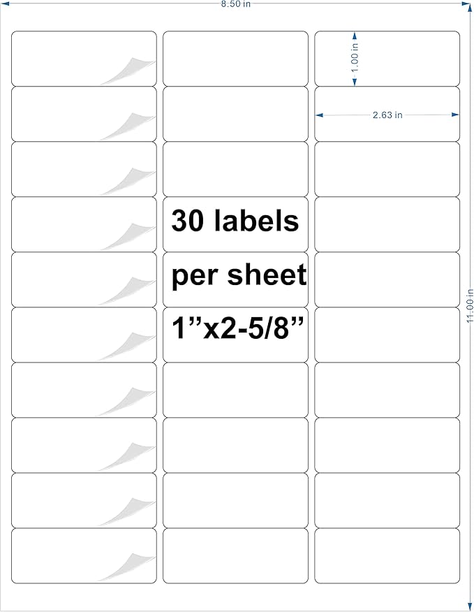 Bleidruck 1" x 2-5/8" Waterproof Shipping Labels, 30 up Printable Glossy White Mailing Address Labels, 20 Sheets 600 Labels Stickers Vinyl Sticker Paper Dries Quickly for Inkjet Printer