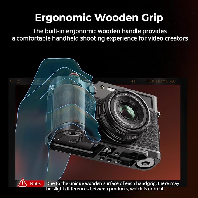 SMALLRIG X100VI / X100V Handgrip, Wooden L-Shape Grip for FUJIFILM X100VI / X100V Camera, Built-in Quick Release Plate for Arca, with Shutter Button and Hot Shoe Cover (Black) 4805