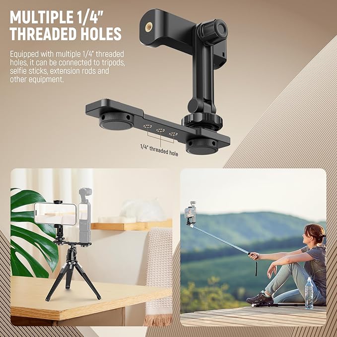 NEEWER Phone Holder Mount Compatible with DJI Osmo Pocket 3, Pocket 3 Expansion Accessories Cell Phone Mount with 1/4" Threads for Tripod and Extension Rod, Cold Shoe for Mini Video Light, Mic, AC021
