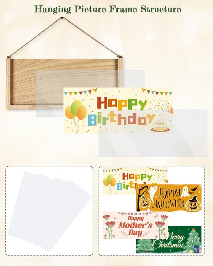 Bikoney Rustic Collage Photo Display Wall Decor with Happy Birthday Banner, Gift Card Storage and 30 Clips for Dorm Room, Bedroom and Home