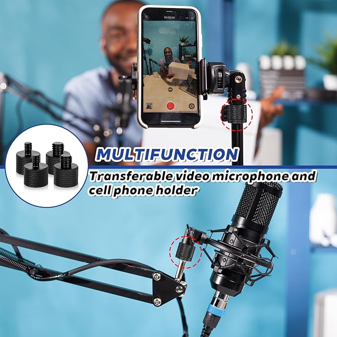 4 Pcs 1/4 to 3/8 Tripod Screw Adapter, 1/4 Male to 3/8 Female & 3/8 Male to 1/4 Female Black Aluminum Alloy Camera Tripod Screw Adapter for Camera Monitor, Mount, Microphone Stand