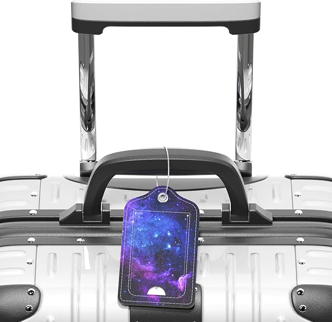 Luggage Tags for Suitcase, 2 Pack PU Leather Travel Cruise Luggage Tag with Privacy Flap, Name ID Label and Metal Loop for Women Men Suitcase Baggage Bag Backpack Instrument, Mysterious Galaxy